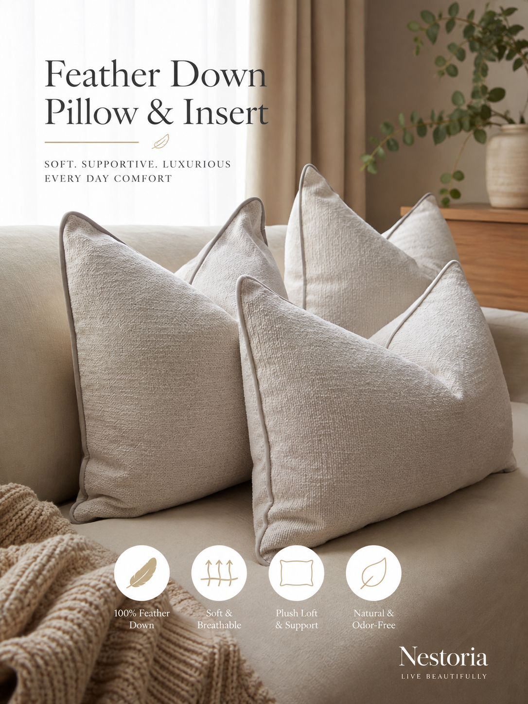 Luxury Chenille Cushion with Feather Insert